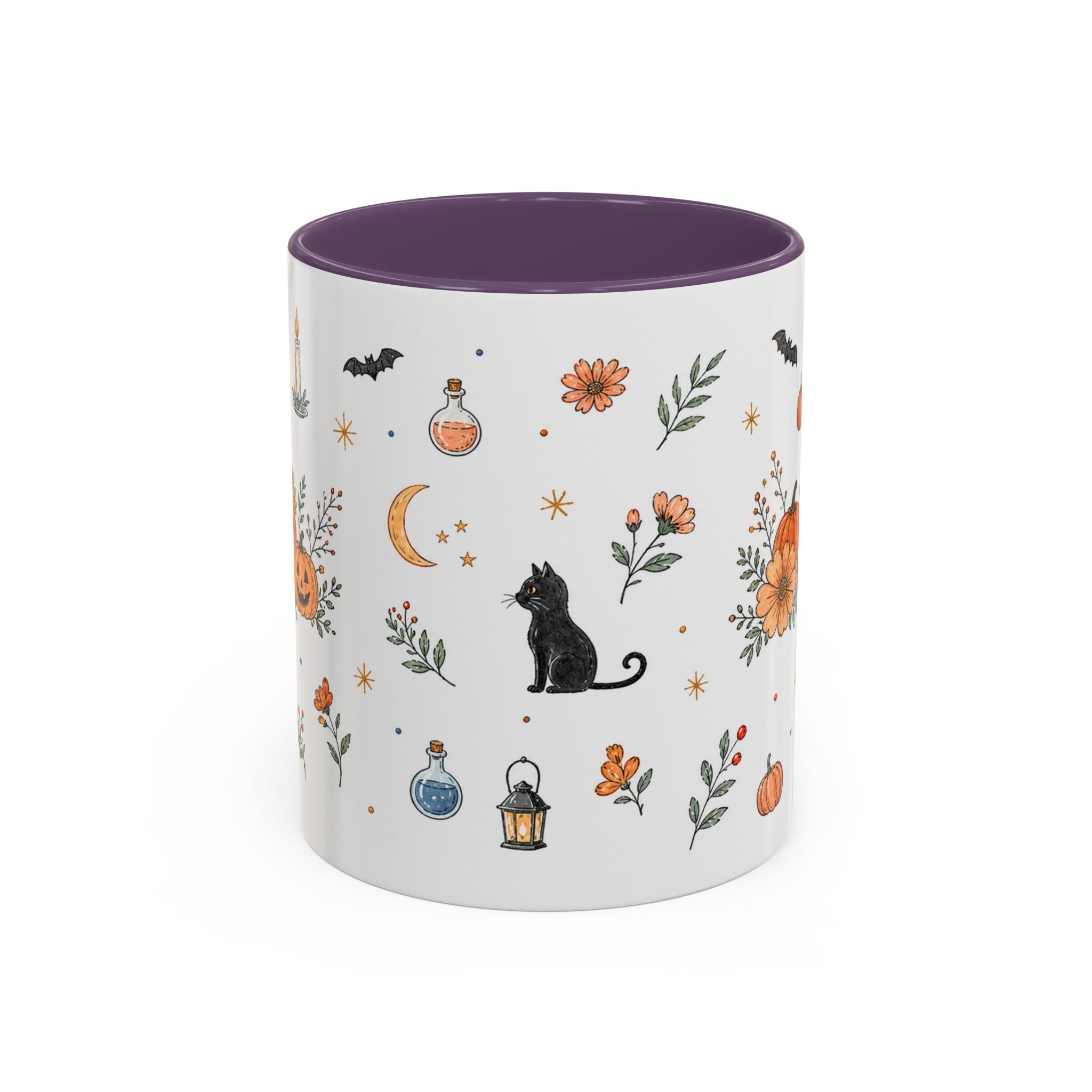 Black Cat Halloween Mug | Pumpkin Moon Watercolor Gift | Spooky Accent Cup 11oz 15oz