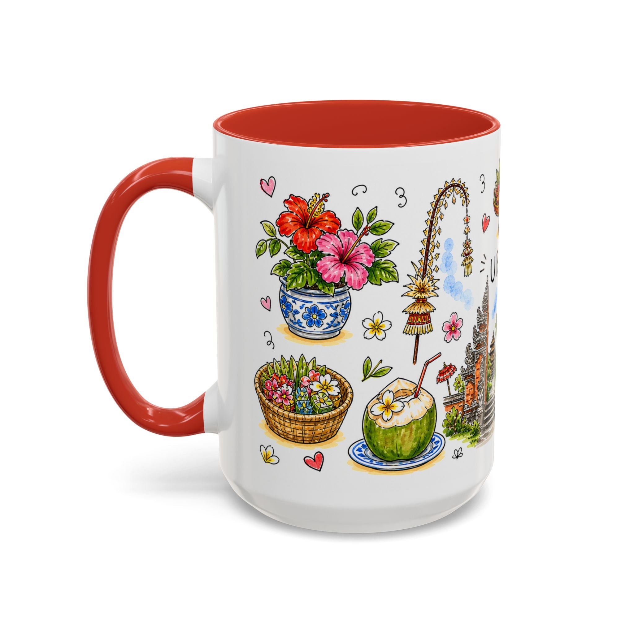 Ubud Illustrated Travel Mug | City Souvenir Accent Coffee Mug | 11oz 15oz Ceramic Cup