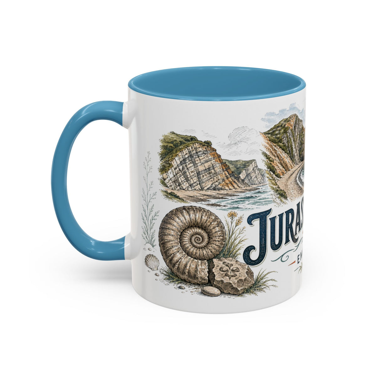 Jurassic Coast Mug, England Travel Souvenir, Bucket List Gift, Accent Ceramic Coffee Mug 11oz 15oz