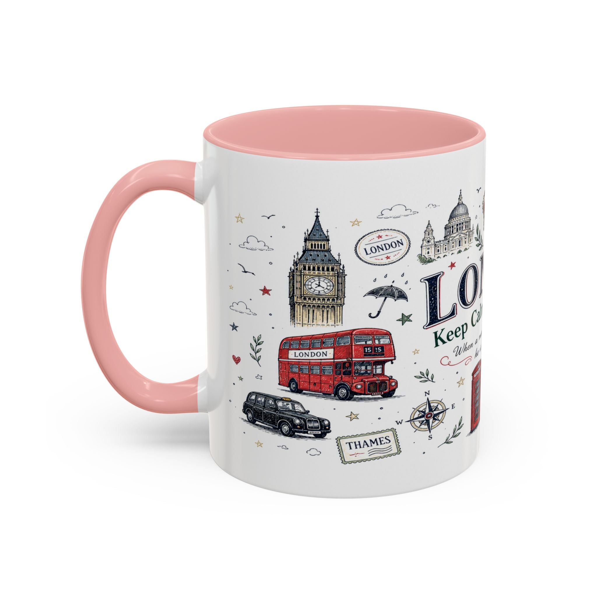 London Coffee Mug | England Souvenir Travel Gift | Accent Color Ceramic 11oz 15oz