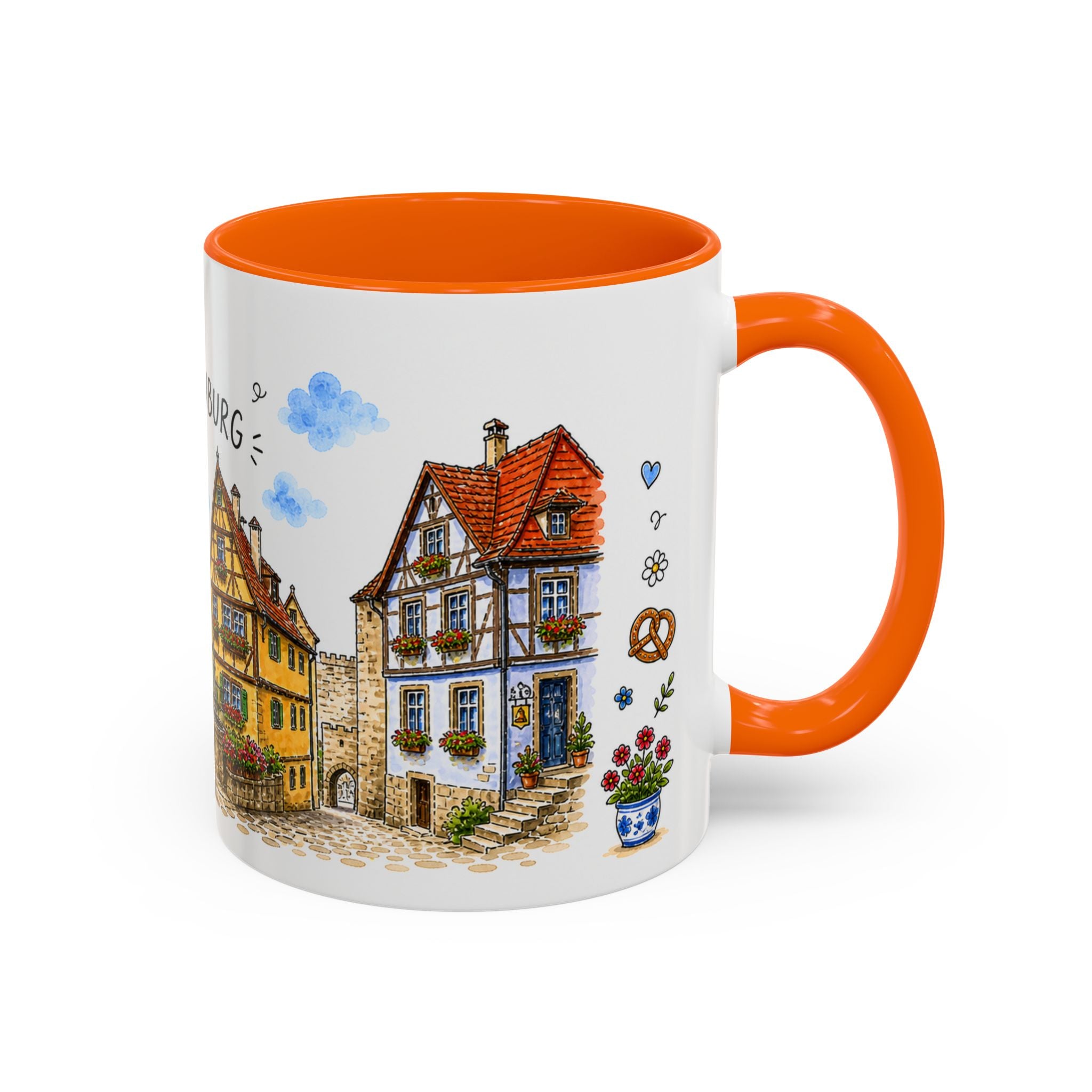Rothenburg Illustrated Travel Mug | Germany Souvenir Accent Coffee Mug | 11oz 15oz Ceramic Cup
