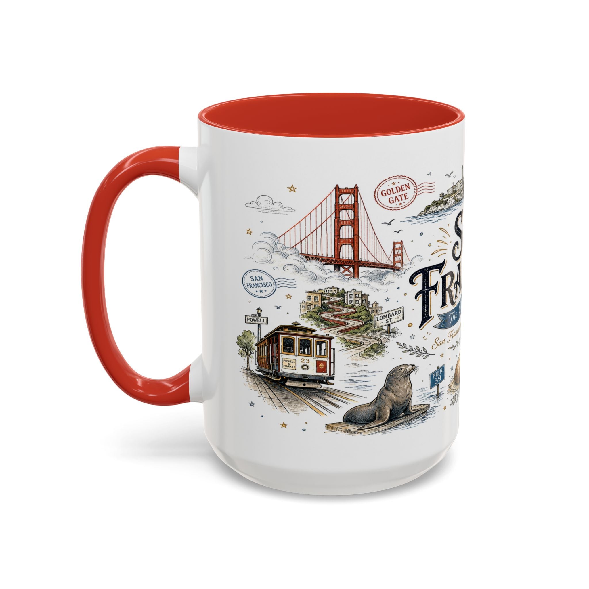 San Francisco Coffee Mug | California Souvenir Travel Gift | Accent Color Ceramic 11oz 15oz