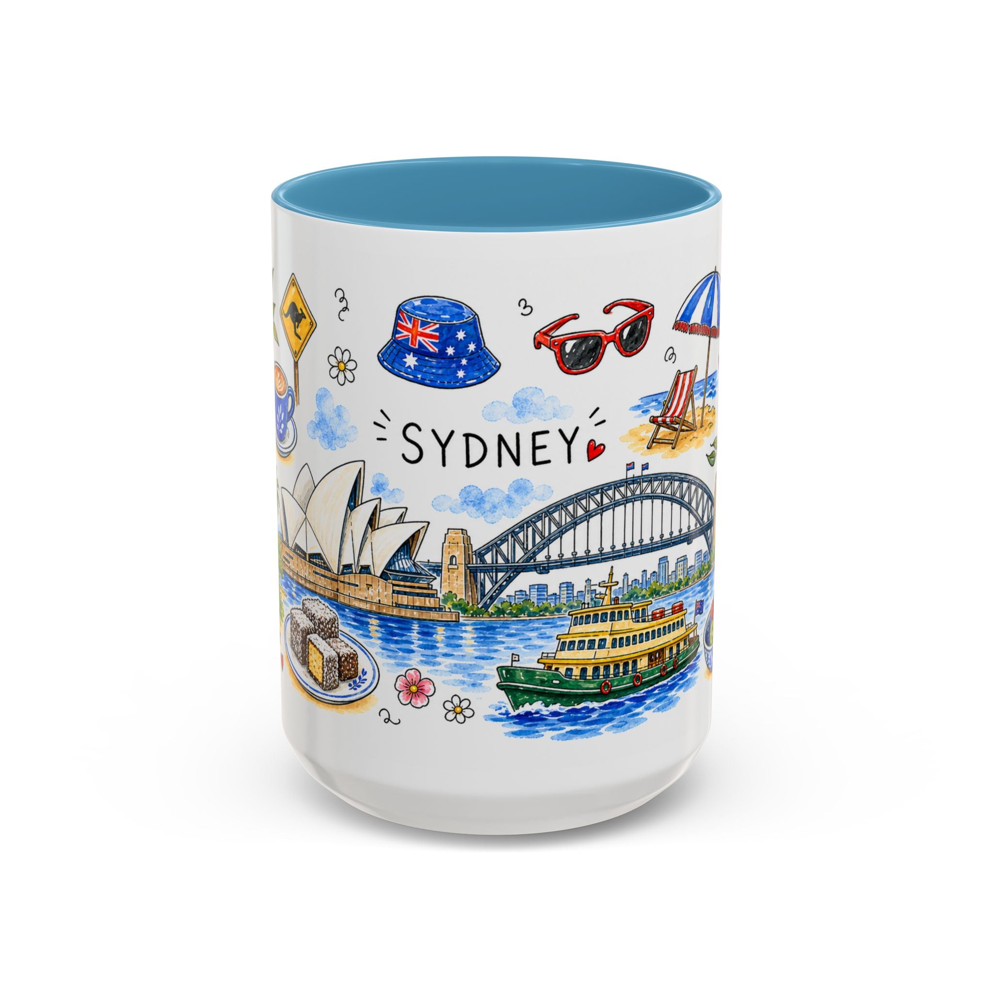 Sydney Illustrated Travel Mug | City Souvenir Accent Coffee Mug | 11oz 15oz Ceramic Cup