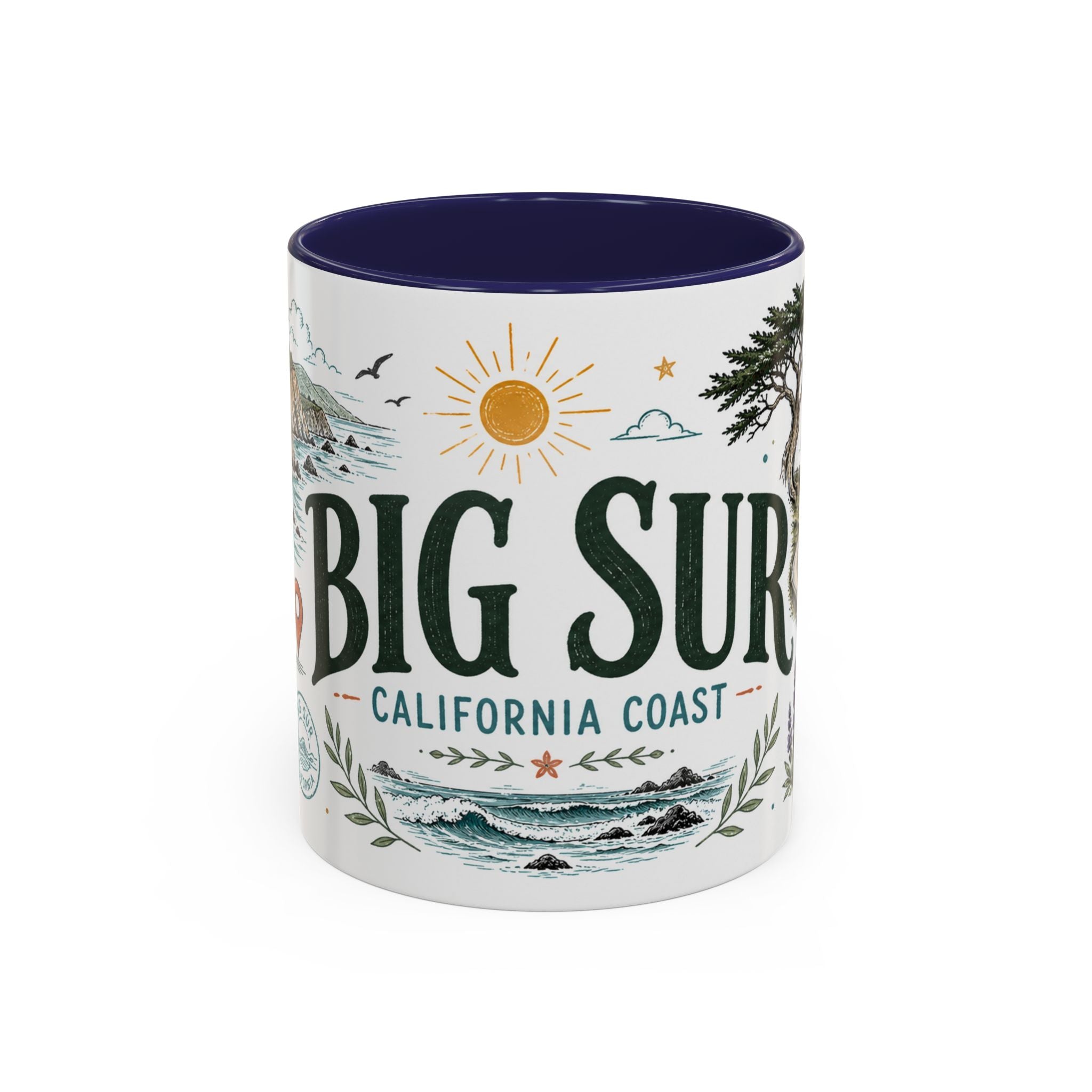 Big Sur Coffee Mug | Travel Destination Souvenir Gift | Accent Color Ceramic 11oz 15oz