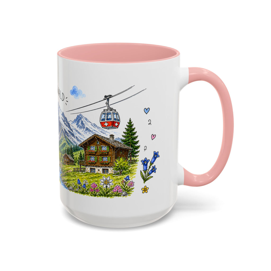Grindelwald Illustrated Travel Mug | Switzerland Souvenir Accent Coffee Mug | 11oz 15oz Ceramic Cup