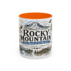 Rocky Mountain Coffee Mug | National Park Hiking Camping Gift | Accent Color Ceramic 11oz 15oz