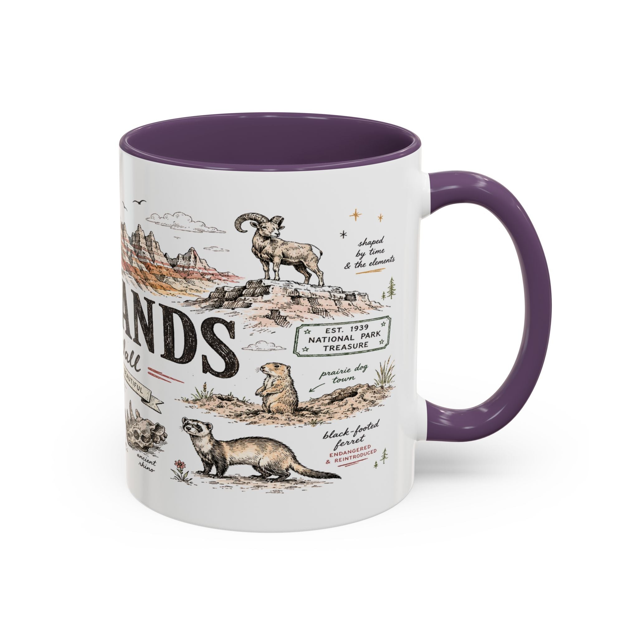 Badlands National Park Coffee Mug | South Dakota Prairie Fossil Hiking Gift | Accent Color Ceramic 11oz 15oz