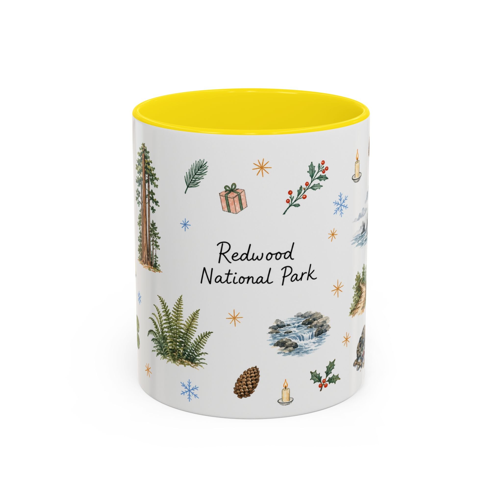 Redwood National Park Christmas Mug | Watercolor Travel Souvenir | Holiday Gift | Accent Ceramic Coffee Cup 11oz 15oz