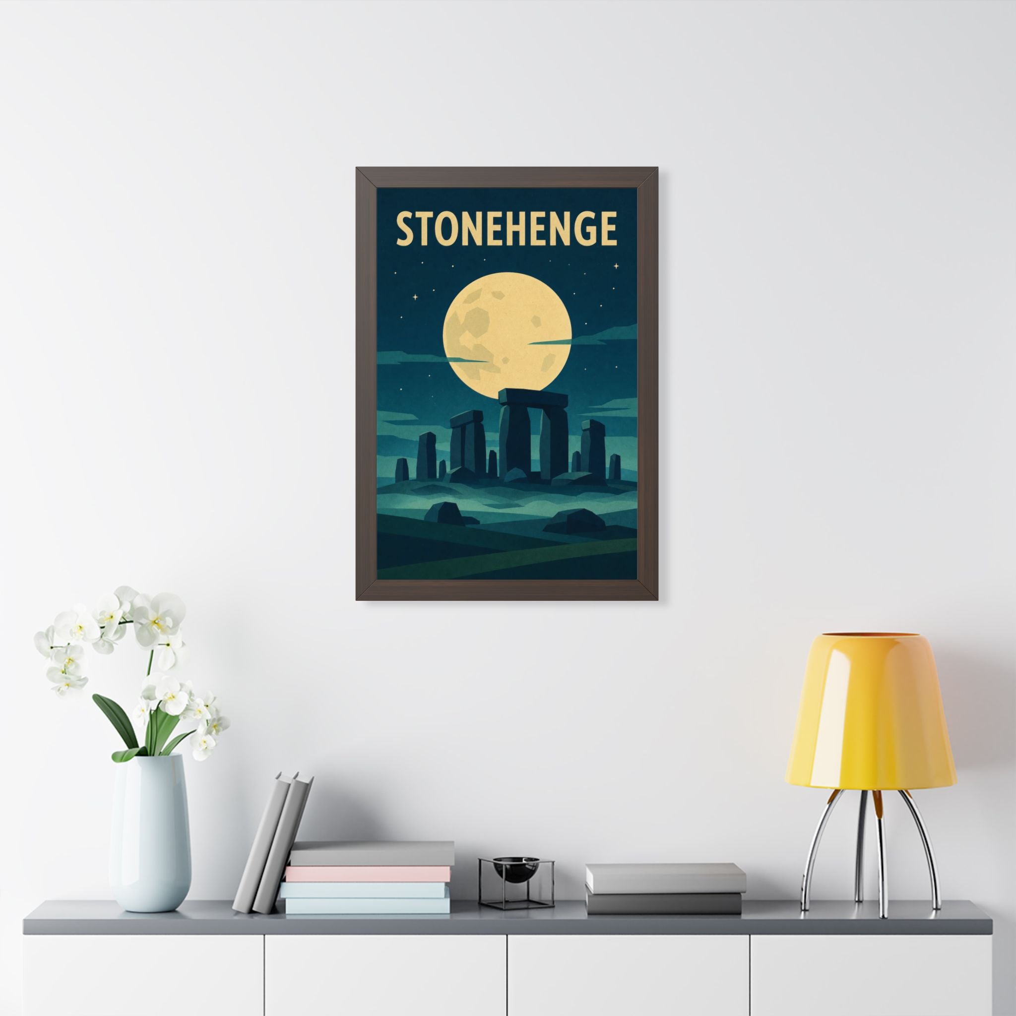 Stonehenge United Kingdom Framed Poster | Vintage Travel Wall Art | Black Walnut White Frame | 16x24 20x30