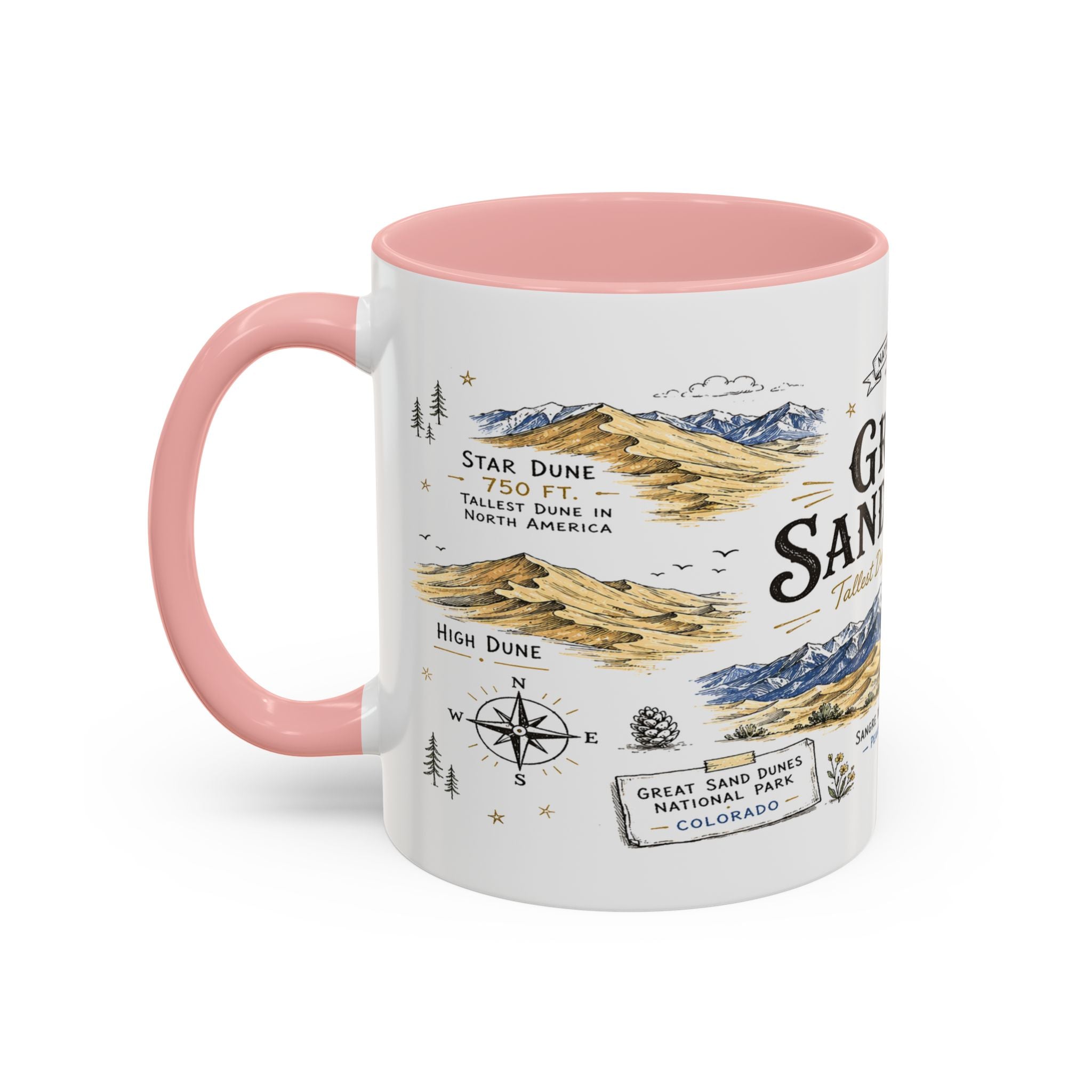 Great Sand Dunes National Park Coffee Mug | Colorado Desert Mountain Dunes Gift | Accent Color Ceramic 11oz 15oz