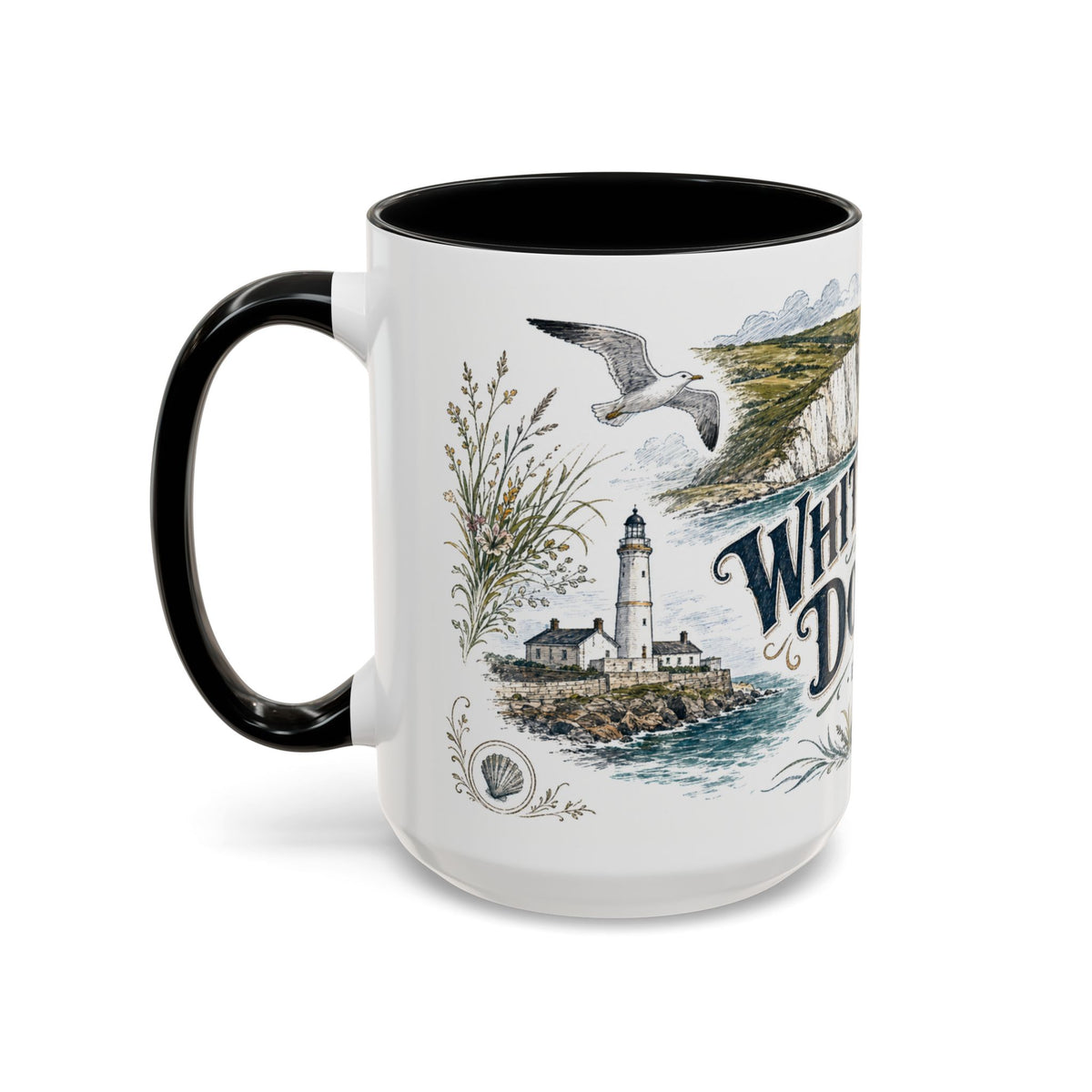 White Cliffs of Dover Mug, England Travel Souvenir, Bucket List Gift, Accent Ceramic Coffee Mug 11oz 15oz
