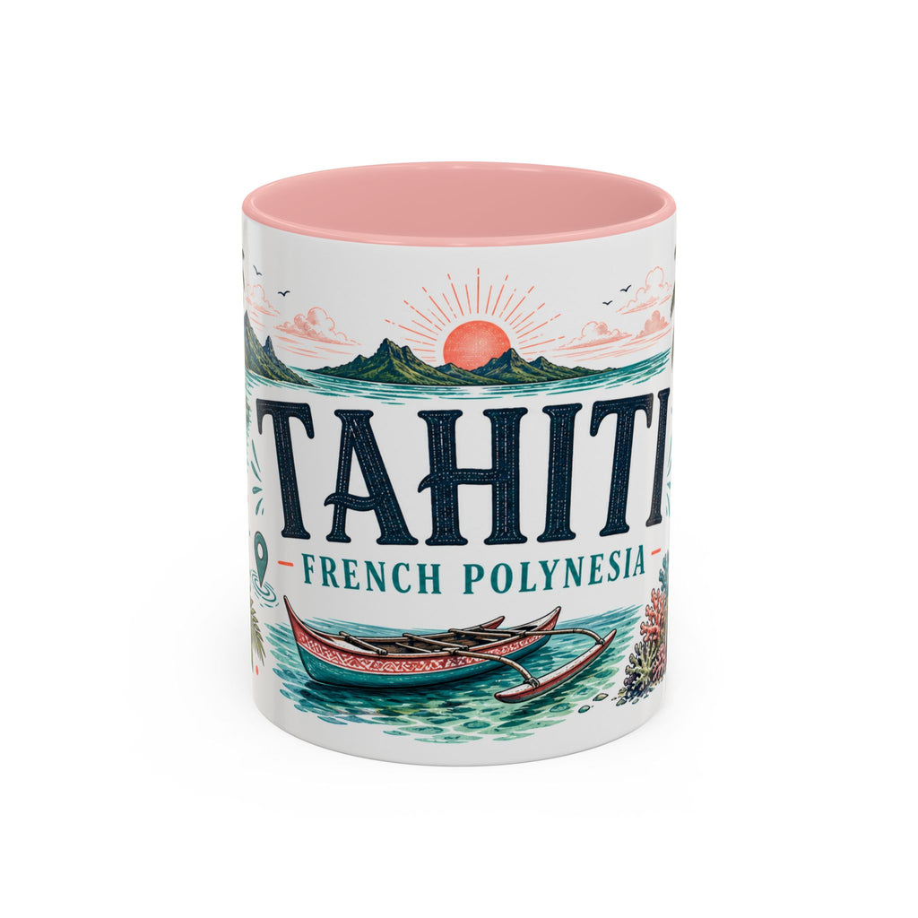 Tahiti Coffee Mug | Travel Destination Souvenir Gift | Accent Color Ceramic 11oz 15oz