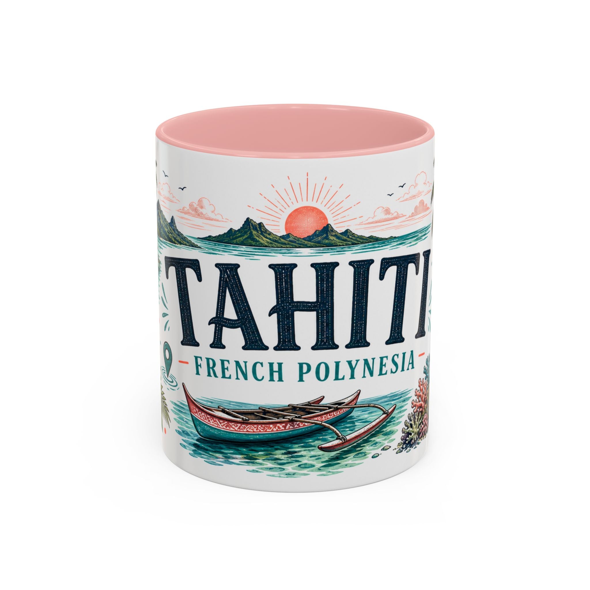 Tahiti Coffee Mug | Travel Destination Souvenir Gift | Accent Color Ceramic 11oz 15oz