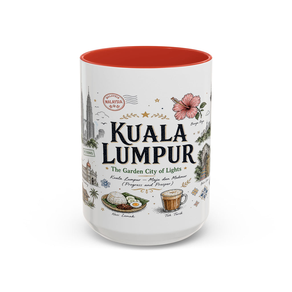 Kuala Lumpur Coffee Mug | Malaysia Souvenir Travel Gift | Accent Color Ceramic 11oz 15oz