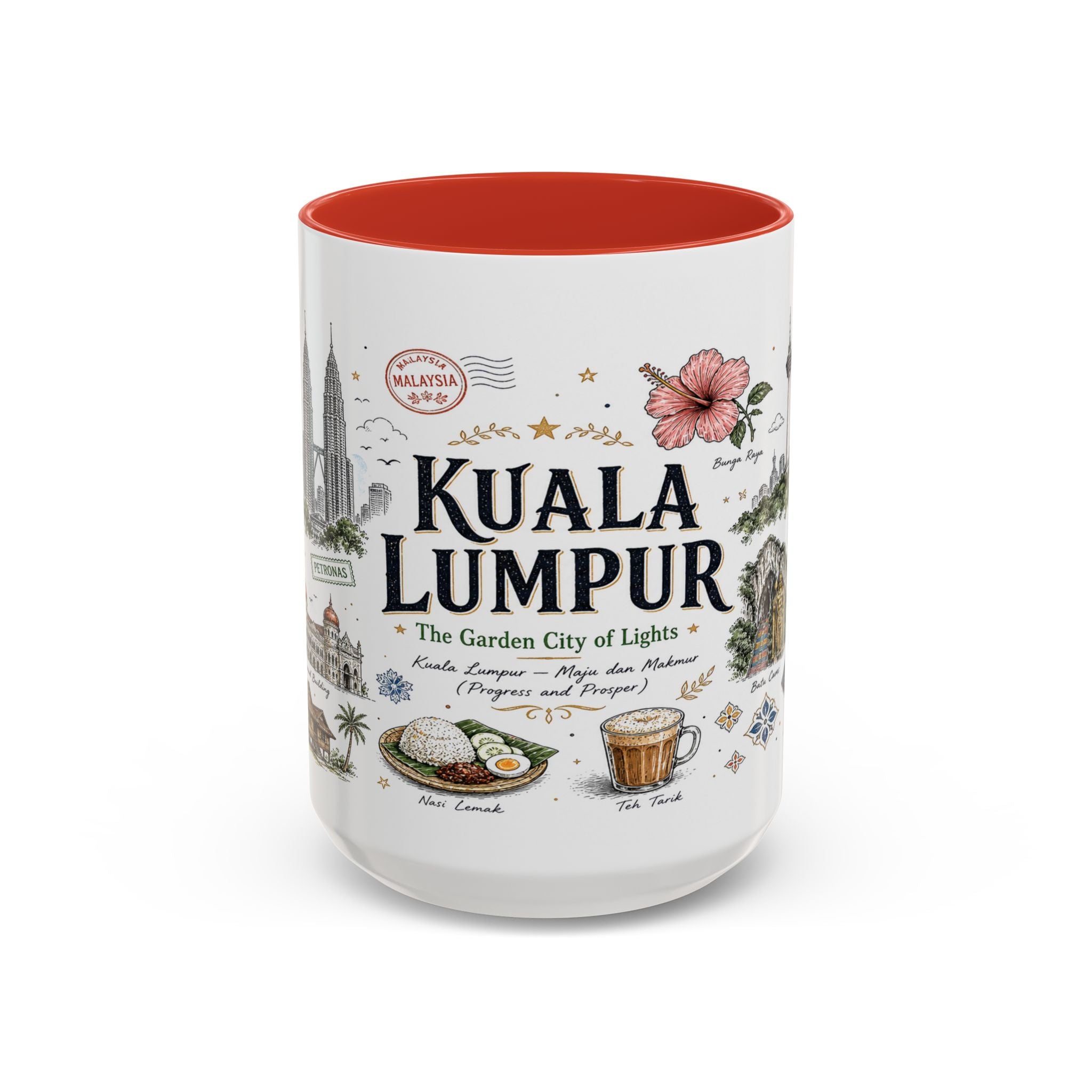 Kuala Lumpur Coffee Mug | Malaysia Souvenir Travel Gift | Accent Color Ceramic 11oz 15oz