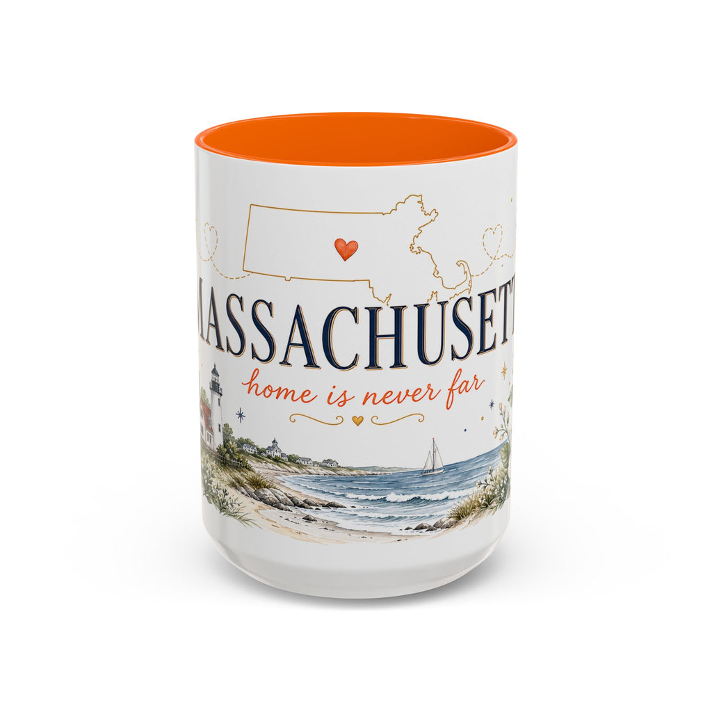 Massachusetts State Map Mug | Coastal Scene, Botanical Accents (11oz, 15oz)