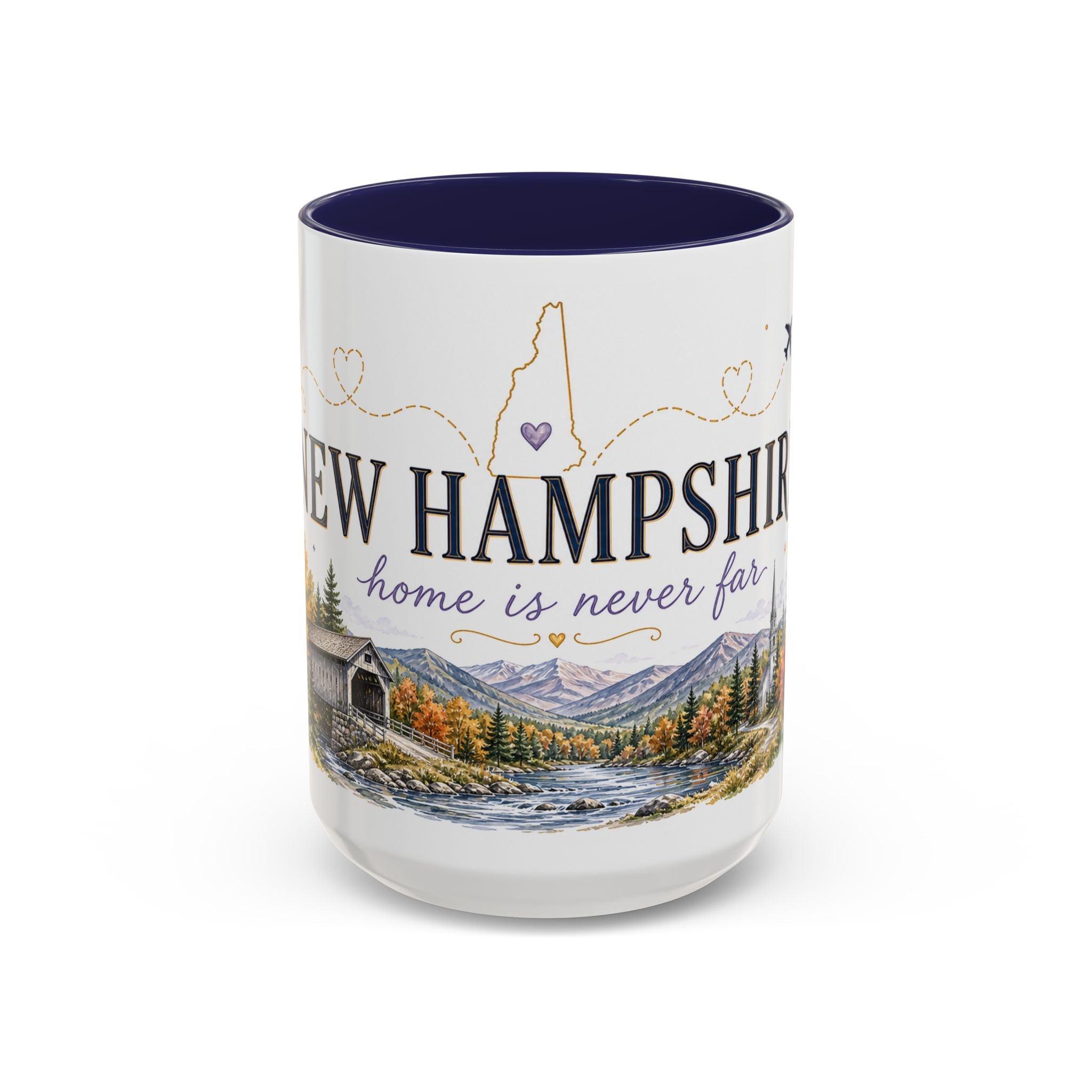 New Hampshire State Map Mug | Botanical Accents, Mountain Landscape Coffee Cup