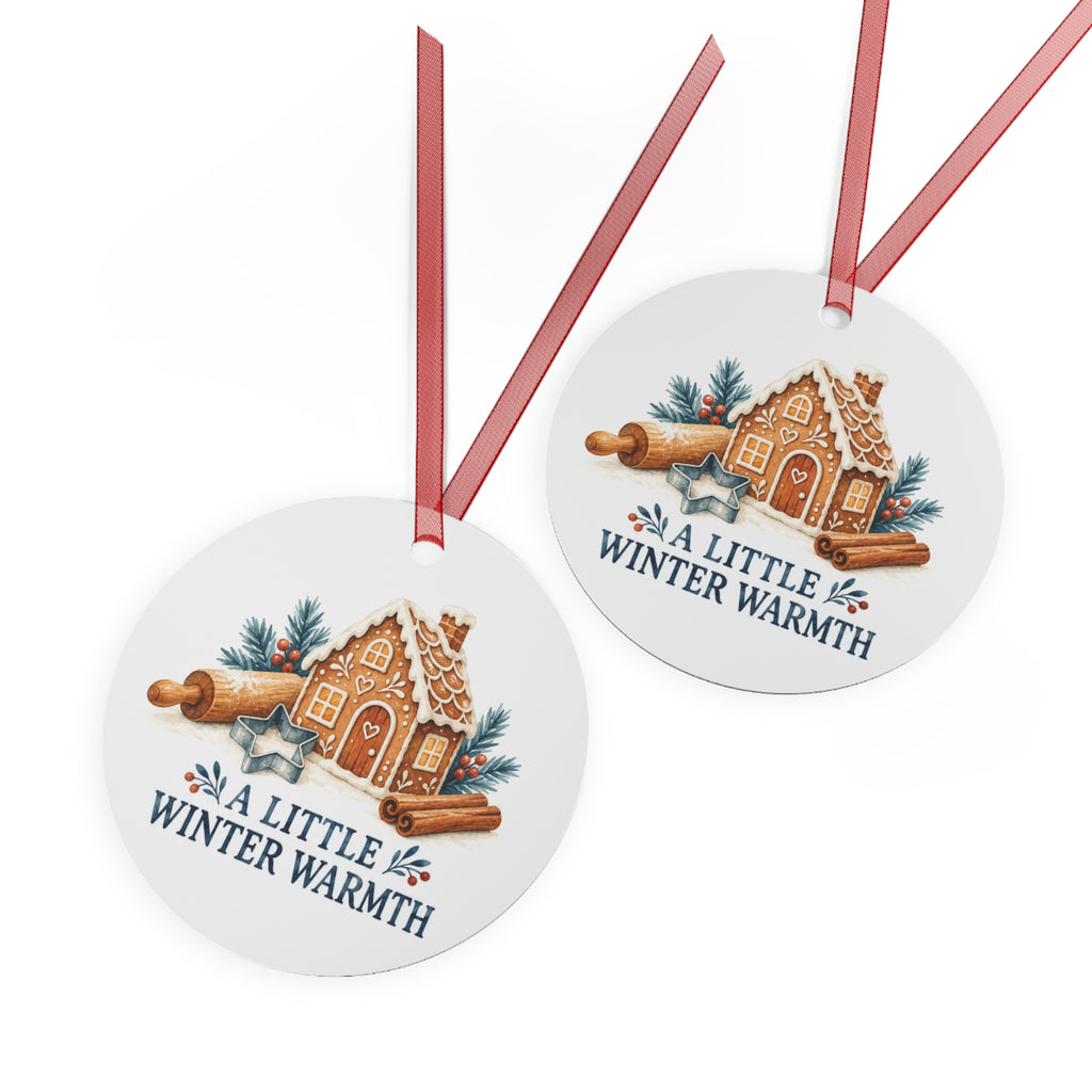 A Little Winter Warmth Baking Round Metal Ornament | Holiday Gift