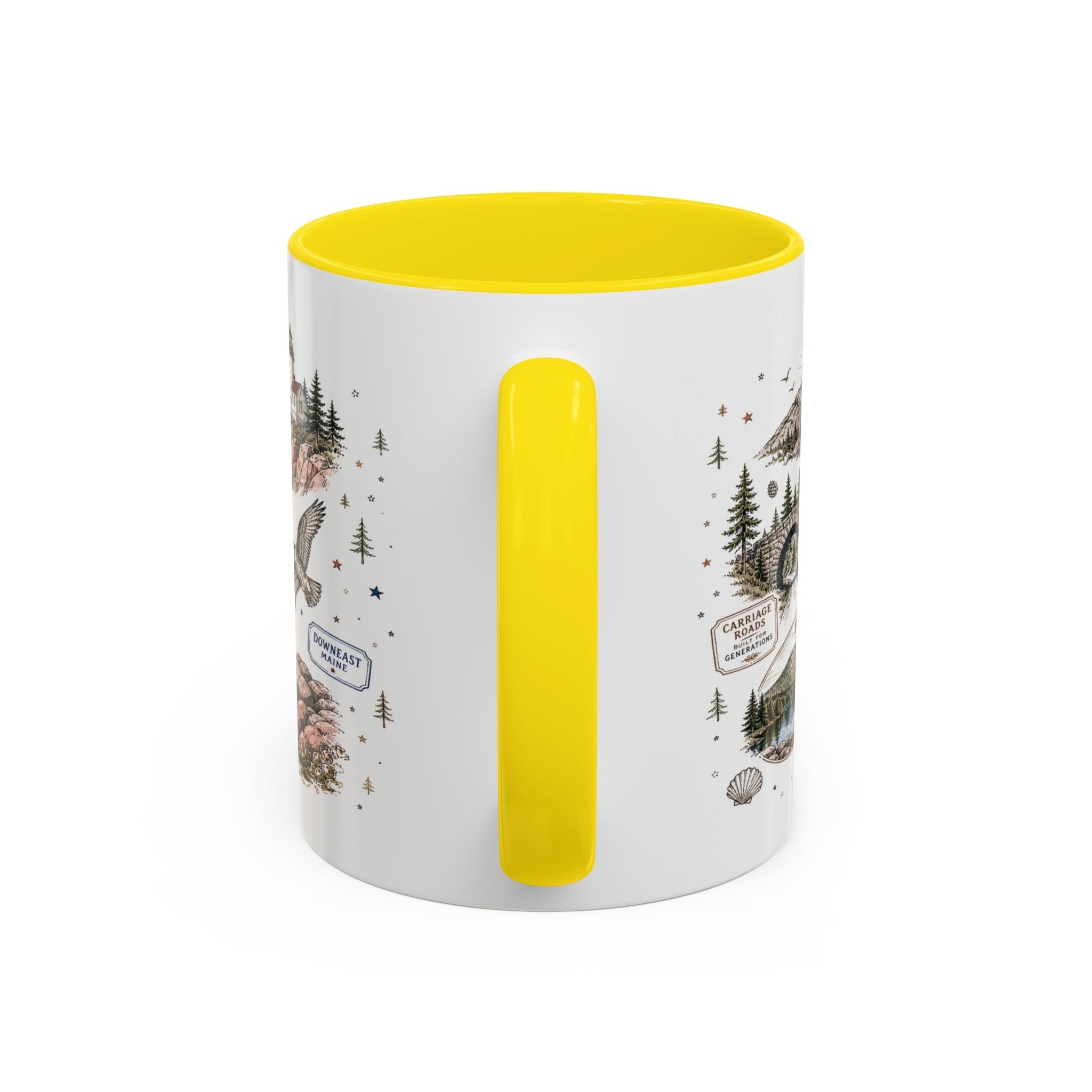 Acadia Coffee Mug | National Park Hiking Coastal Gift | Accent Color Ceramic 11oz 15oz