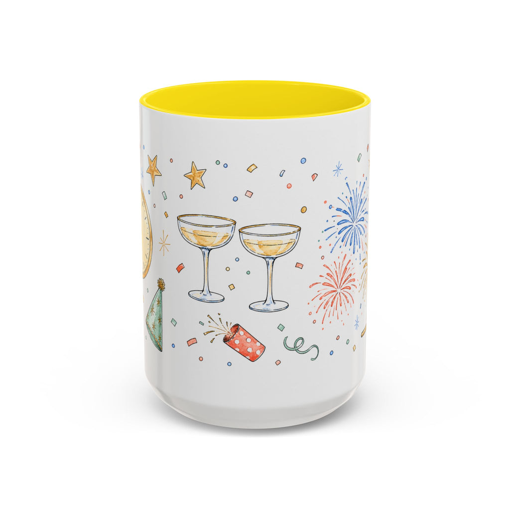 New Year Mug | Midnight Clock Toast Watercolor Celebration Gift | Accent Cup 11oz 15oz