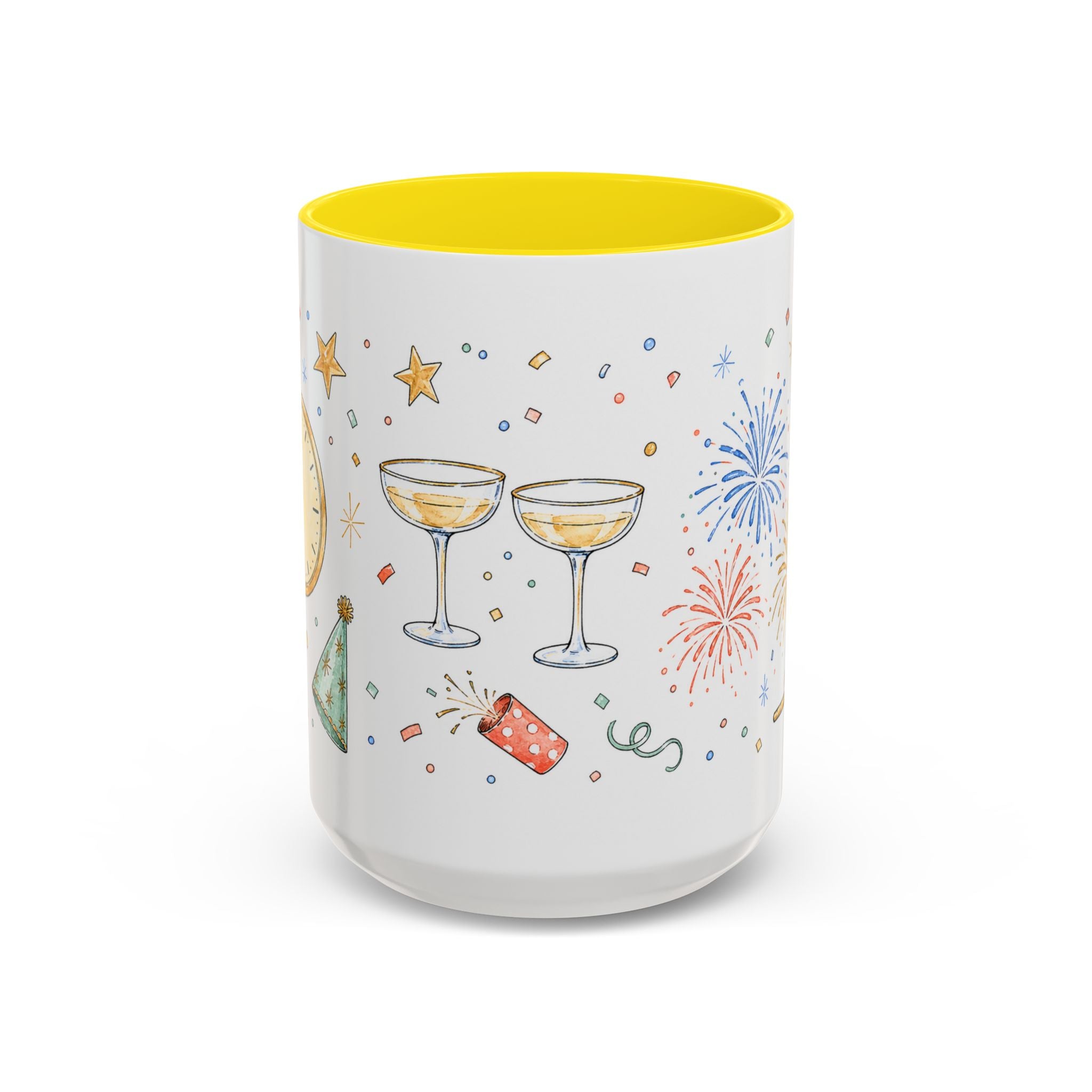 New Year Mug | Midnight Clock Toast Watercolor Celebration Gift | Accent Cup 11oz 15oz