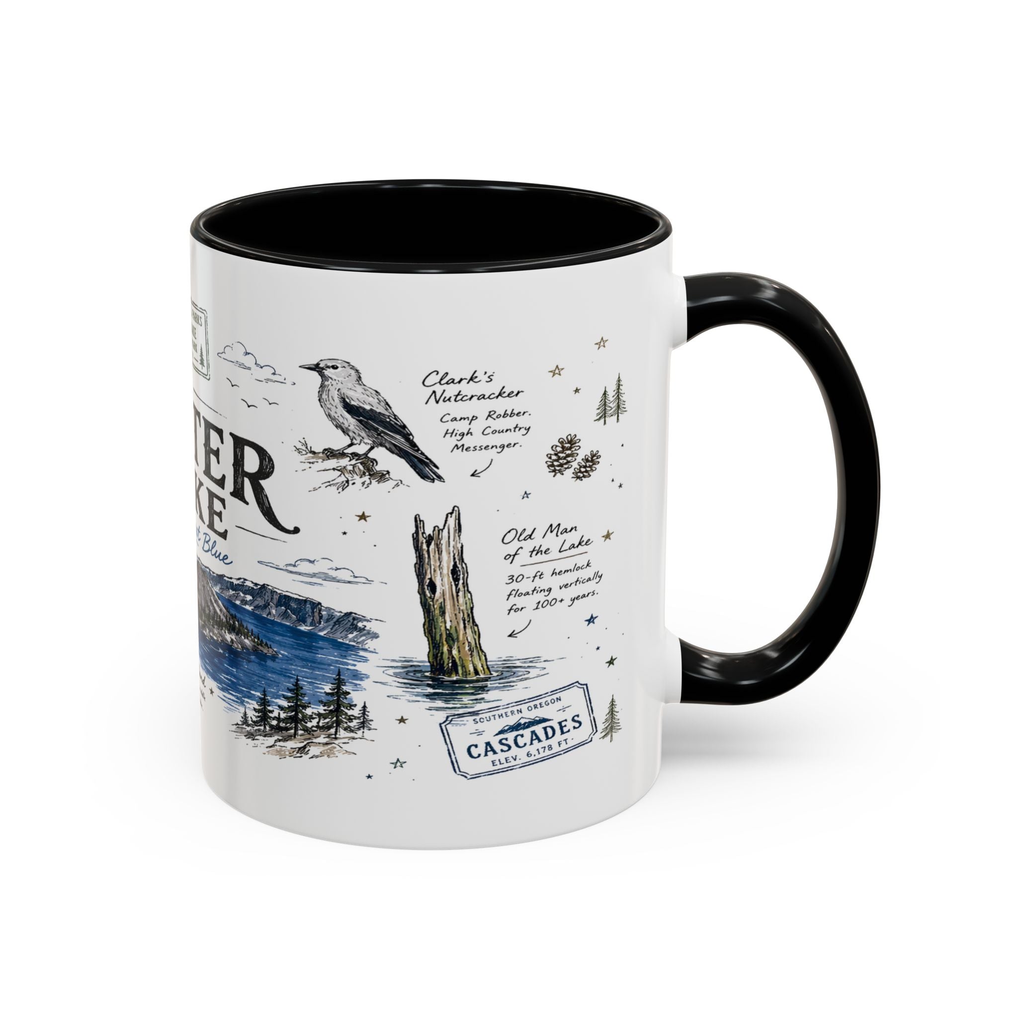 Crater Lake National Park Coffee Mug | Oregon Volcano Blue Lake Hiking Gift | Accent Color Ceramic 11oz 15oz