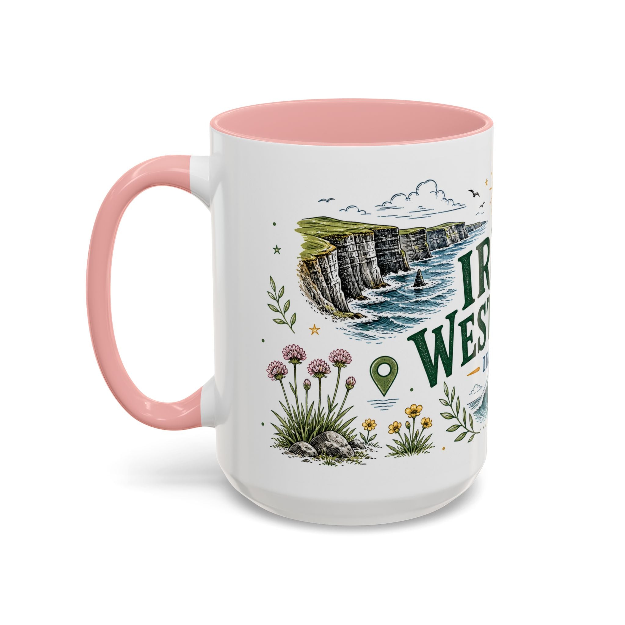 Irish West Coast Coffee Mug | Travel Destination Souvenir Gift | Accent Color Ceramic 11oz 15oz