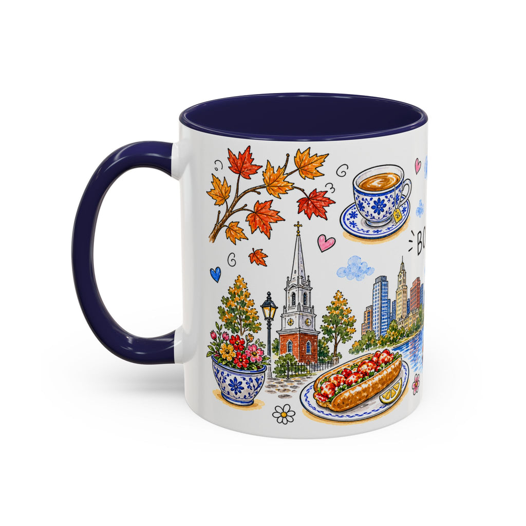 Boston Illustrated Travel Mug | City Souvenir Accent Coffee Mug | 11oz 15oz Ceramic Cup