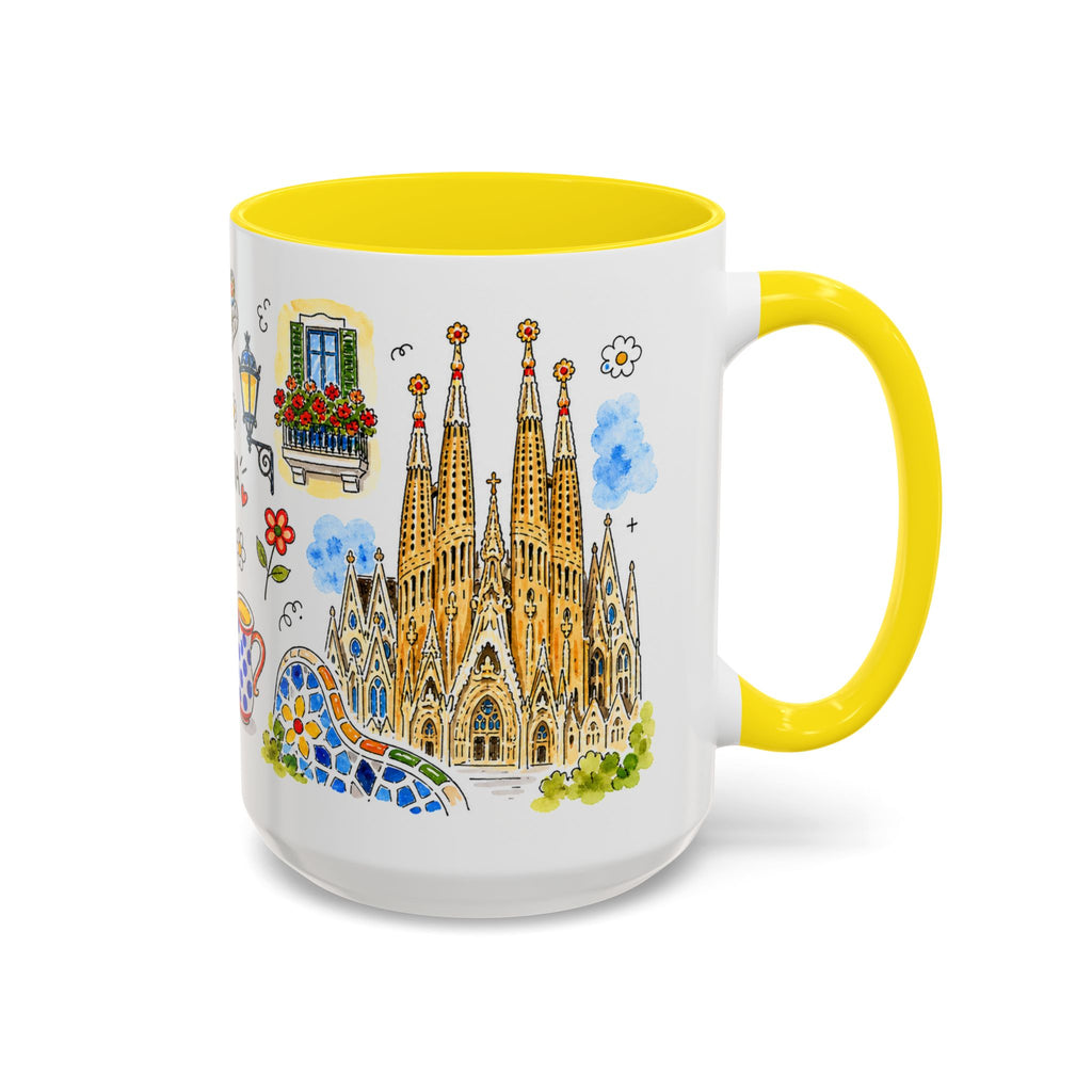 Barcelona Travel Mug | European City Souvenir Accent Coffee Mug | 11oz 15oz Ceramic Cup