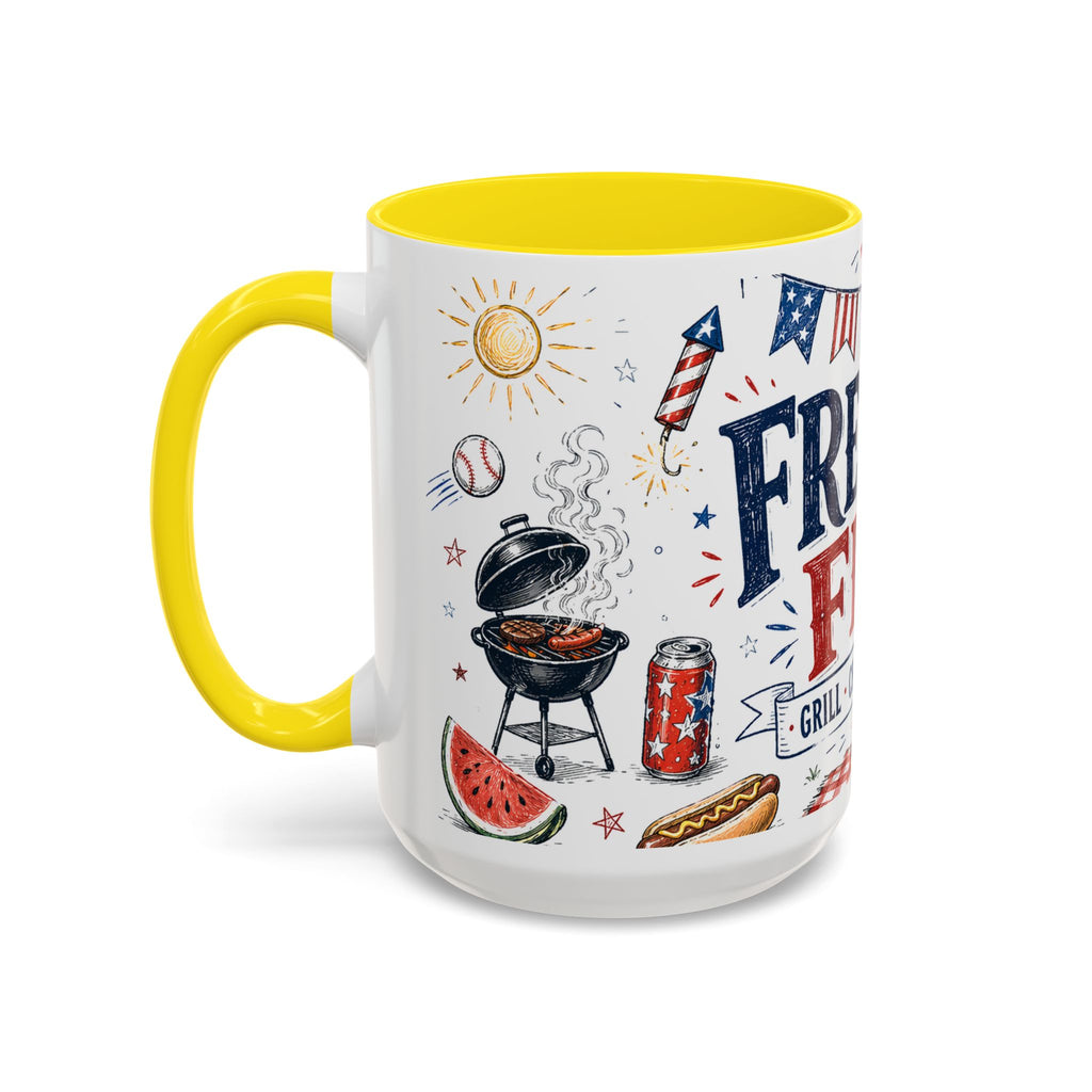 Freedom Fest Coffee Mug | Grill Chill Fireworks 4th of July | Accent Color Ceramic 11oz 15oz