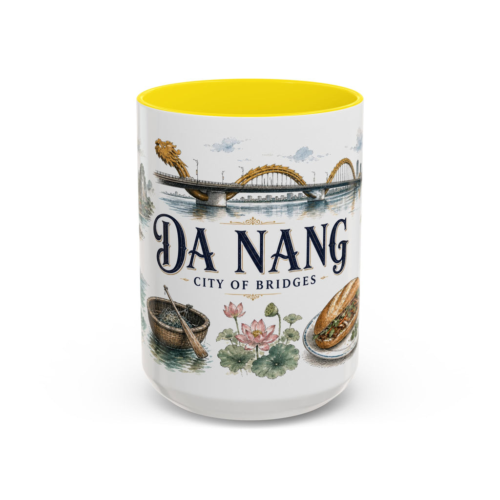 Da Nang Coffee Mug | Vietnam Travel Souvenir | Vintage Illustrated City Gift | 11 oz 15 oz Accent Mug