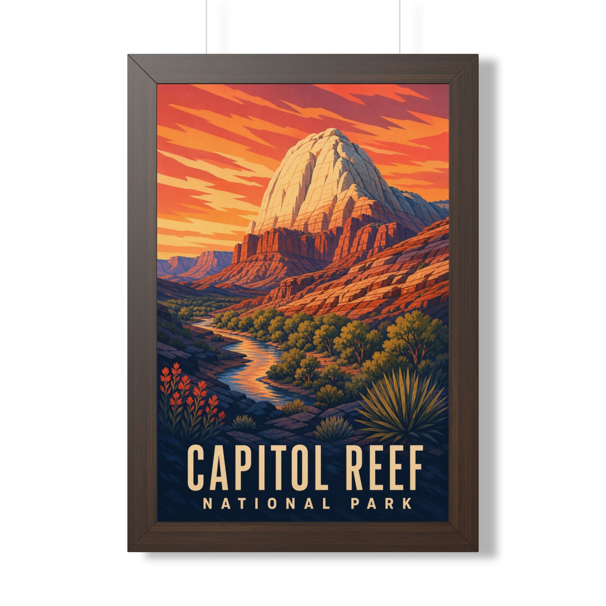 Capitol Reef National Park Framed Poster | Vintage Travel Wall Art | Black Walnut White Frame | 16x24 20x30