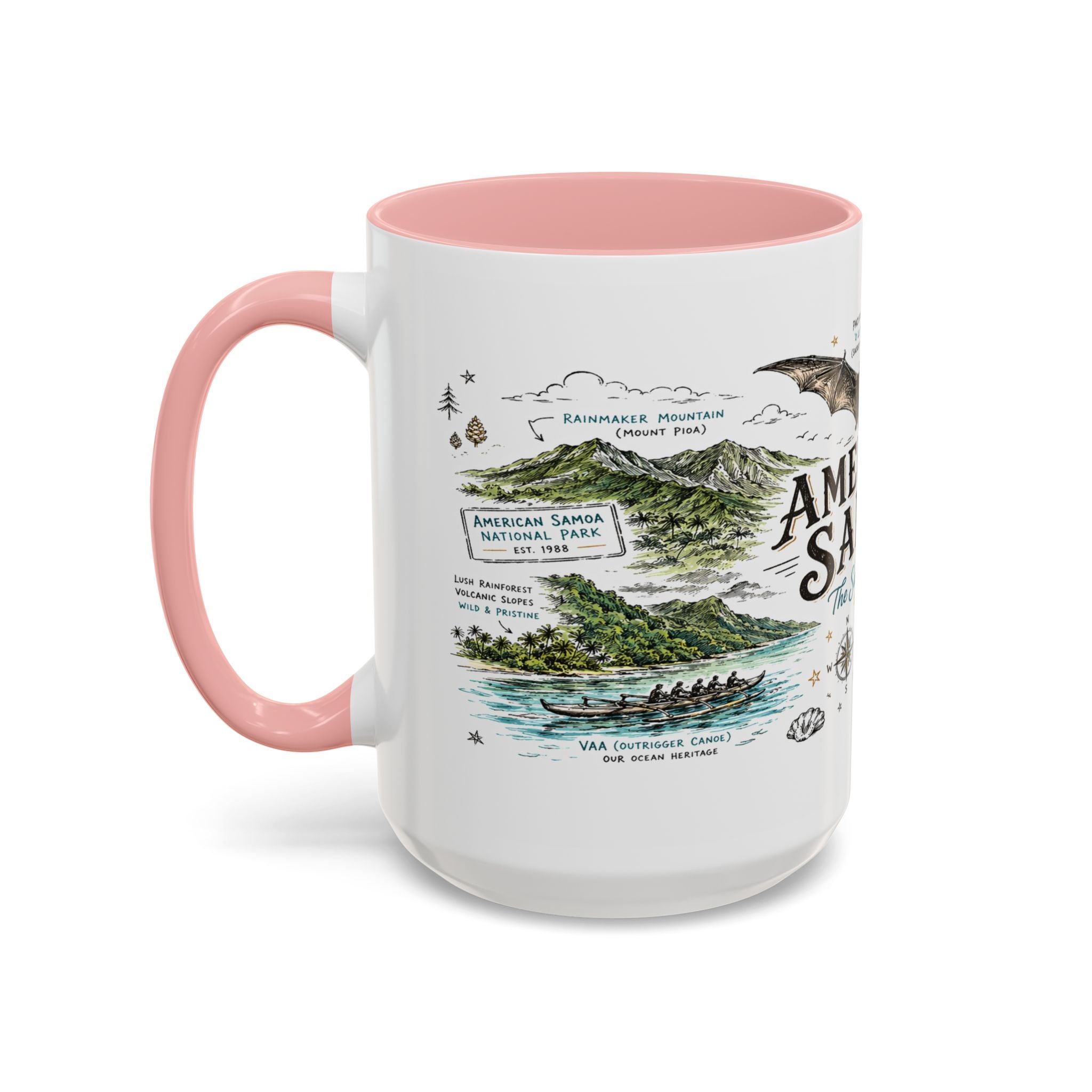 American Samoa National Park Coffee Mug | Pacific Island Rainforest Reef Gift | Accent Color Ceramic 11oz 15oz