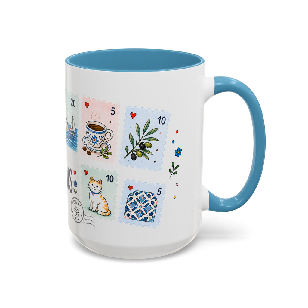 Tunis Coffee Mug | Postage Stamp Collage Mug | Travel Souvenir Accent Cup 11oz 15oz