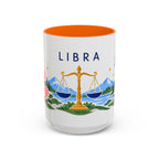 Libra Zodiac Coffee Mug | Scales and Rose Design | Astrology Birthday Gift | 11 oz 15 oz Ceramic Accent Mug