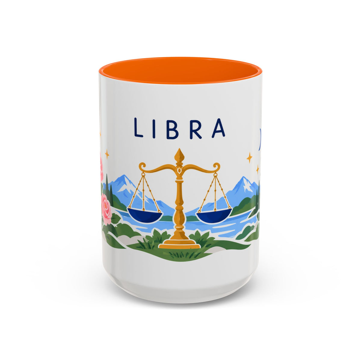 Libra Zodiac Coffee Mug | Scales and Rose Design | Astrology Birthday Gift | 11 oz 15 oz Ceramic Accent Mug