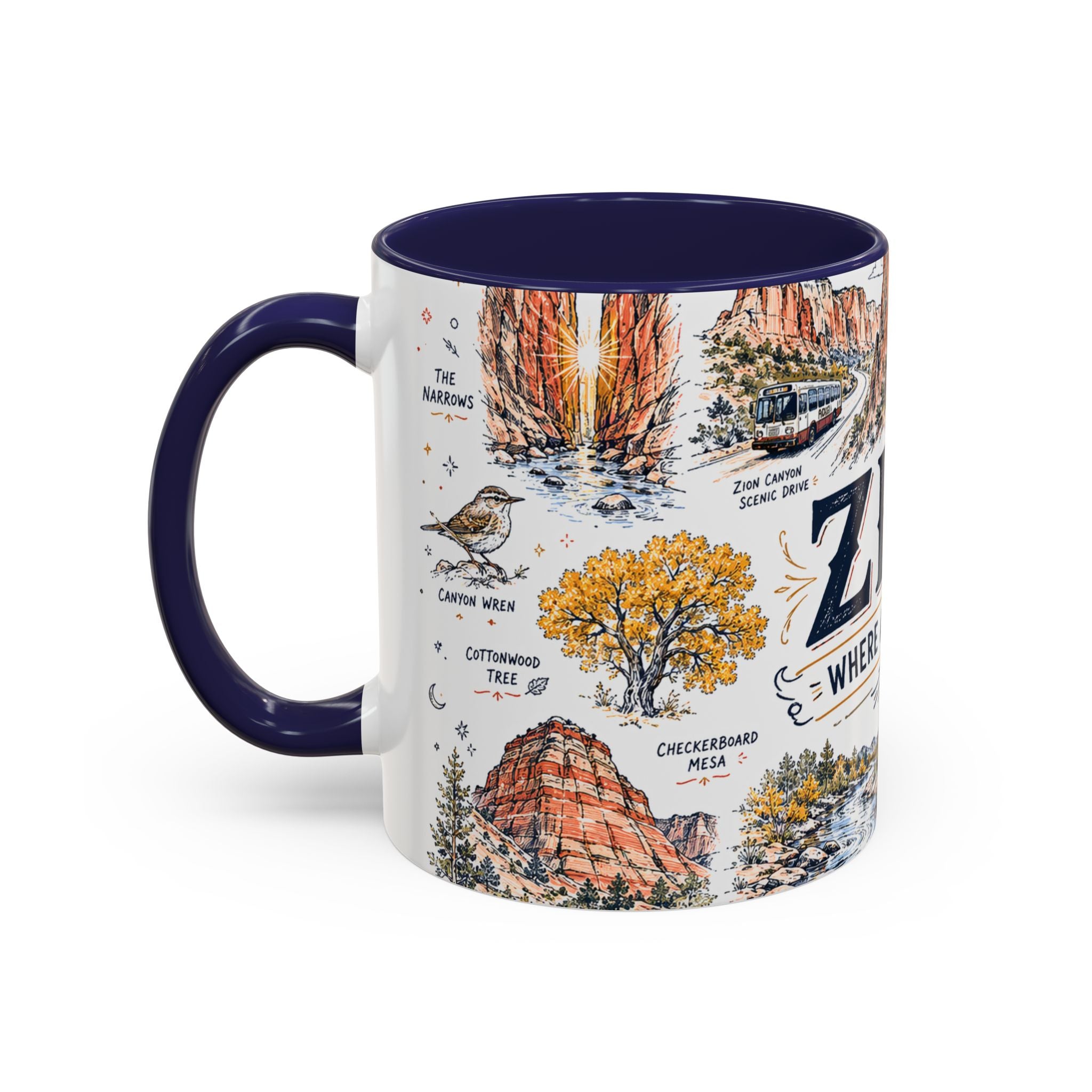 Zion National Park Coffee Mug | Hiking Camping Nature Gift | Accent Color Ceramic 11oz 15oz
