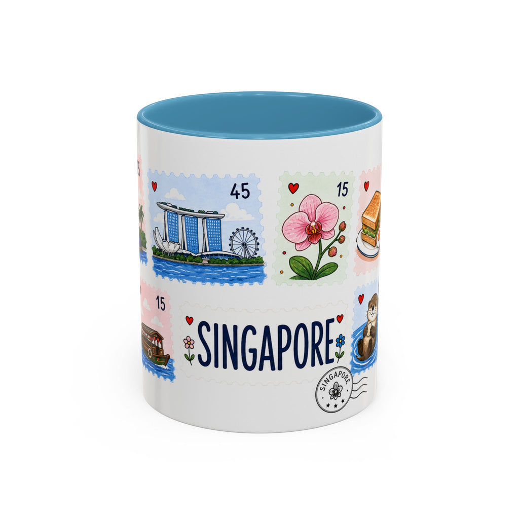 Singapore Coffee Mug | Postage Stamp Collage Mug | Travel Souvenir Accent Cup 11oz 15oz