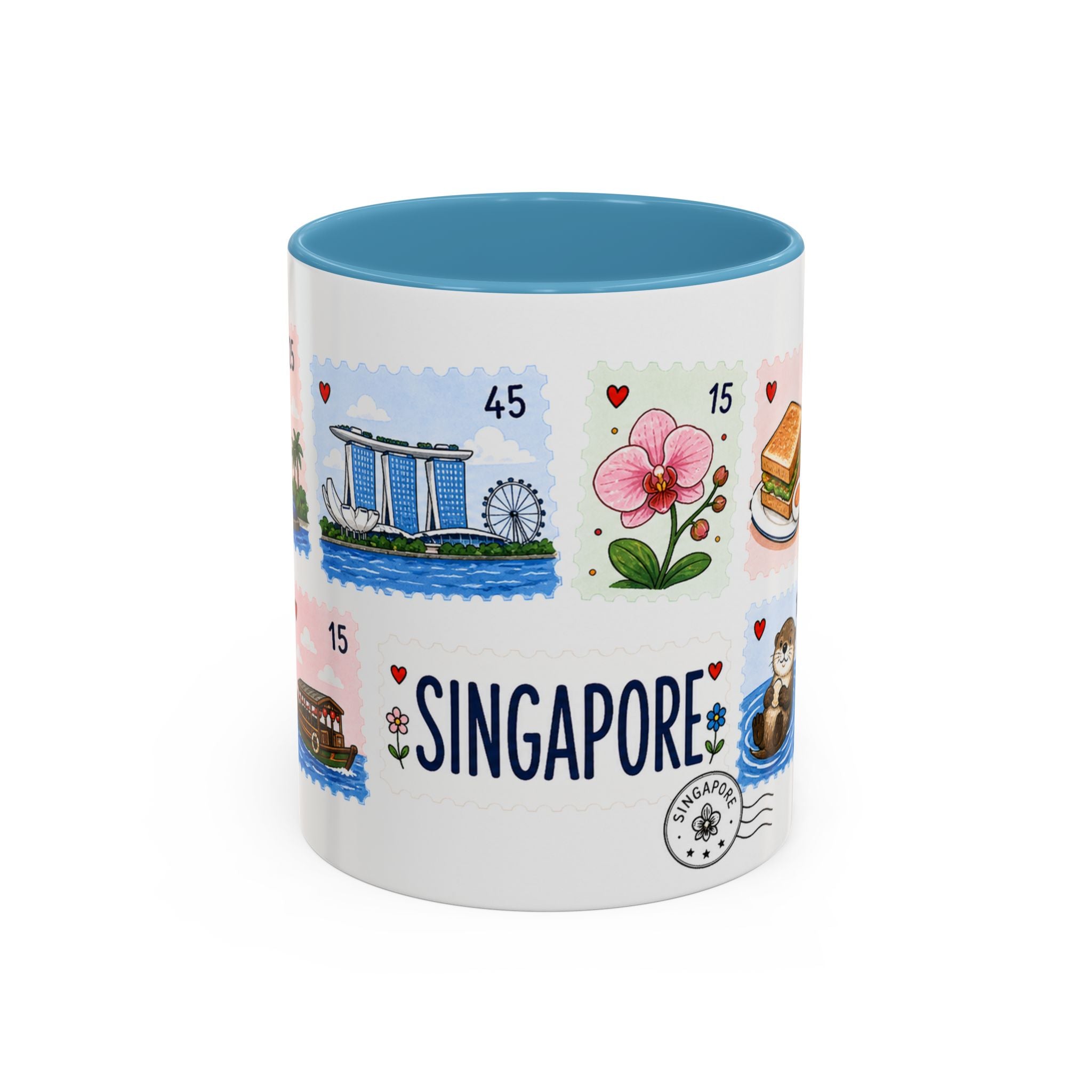 Singapore Coffee Mug | Postage Stamp Collage Mug | Travel Souvenir Accent Cup 11oz 15oz