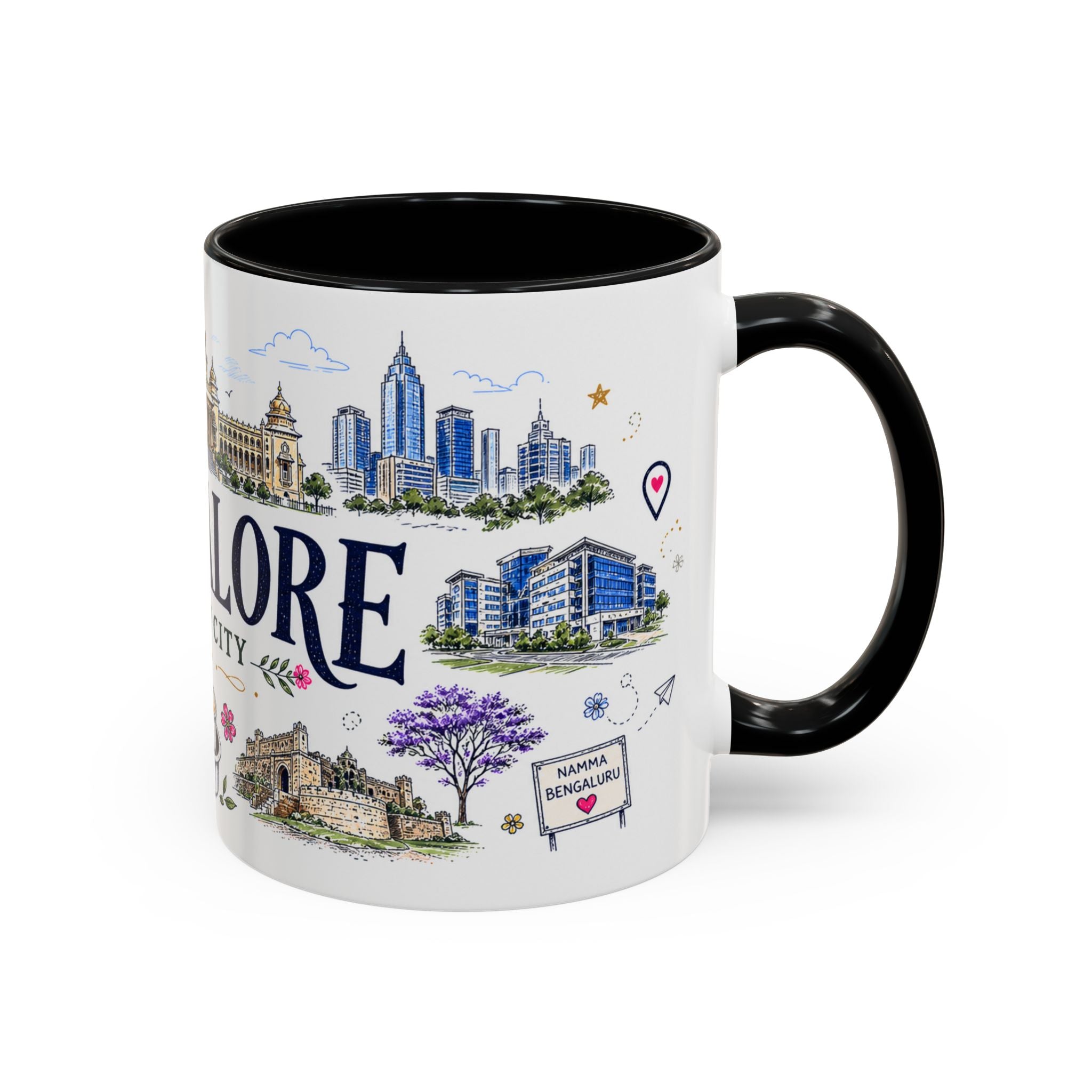 Bangalore Coffee Mug | India Souvenir Travel Gift | Accent Color Ceramic 11oz 15oz