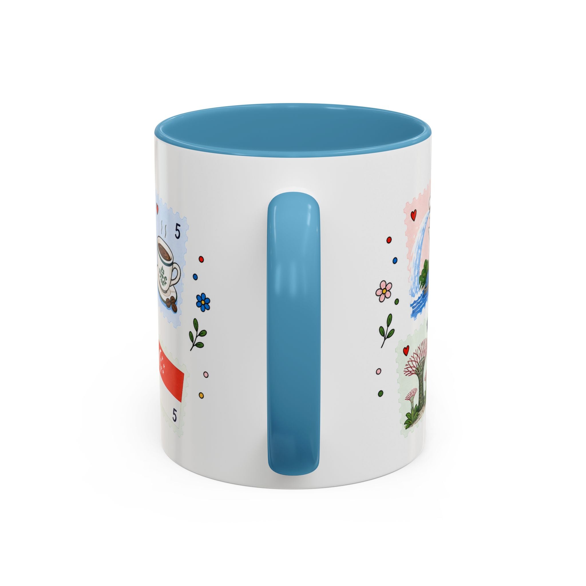 Singapore Coffee Mug | Postage Stamp Collage Mug | Travel Souvenir Accent Cup 11oz 15oz