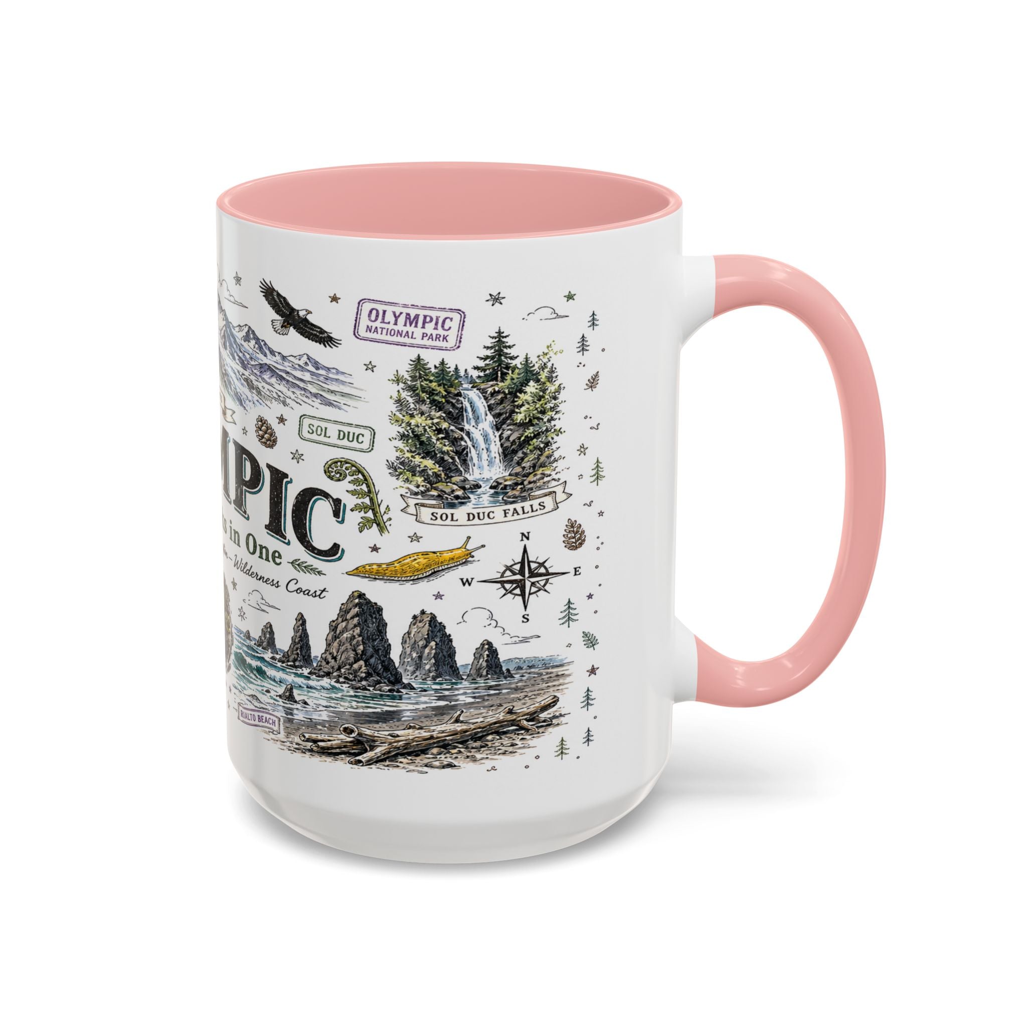 Olympic Coffee Mug | National Park Hiking Rainforest Gift | Accent Color Ceramic 11oz 15oz