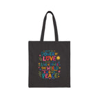 Power of Love Peace Tote Bag | Inspirational Quote Canvas Bag | Colorful Reusable Cotton Tote
