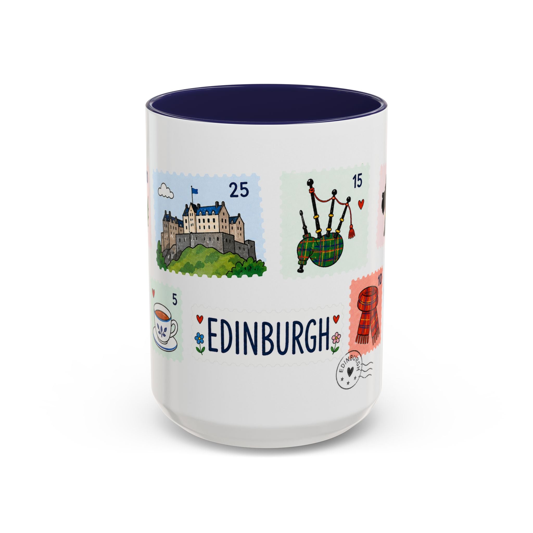 Edinburgh Coffee Mug | Postage Stamp Collage Mug | Travel Souvenir Accent Cup 11oz 15oz