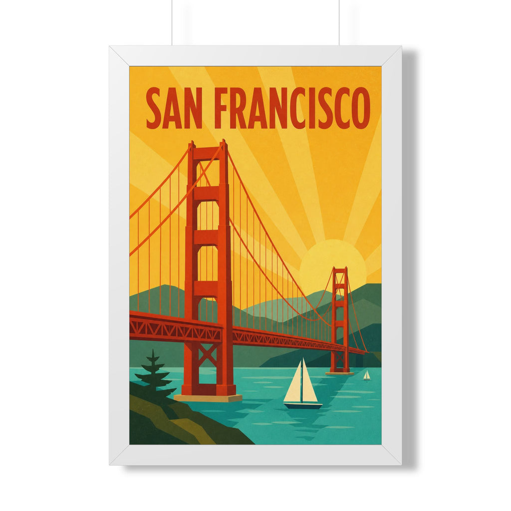 San Francisco United States Framed Poster | Vintage Travel Wall Art | Black Walnut White Frame | 16x24 20x30