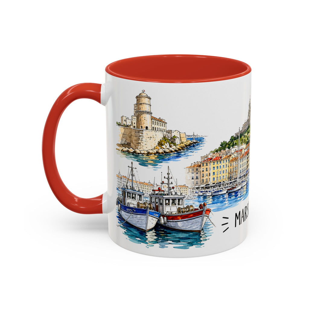 Marseille Illustrated Travel Mug | City Souvenir Accent Coffee Mug | 11oz 15oz Ceramic Cup