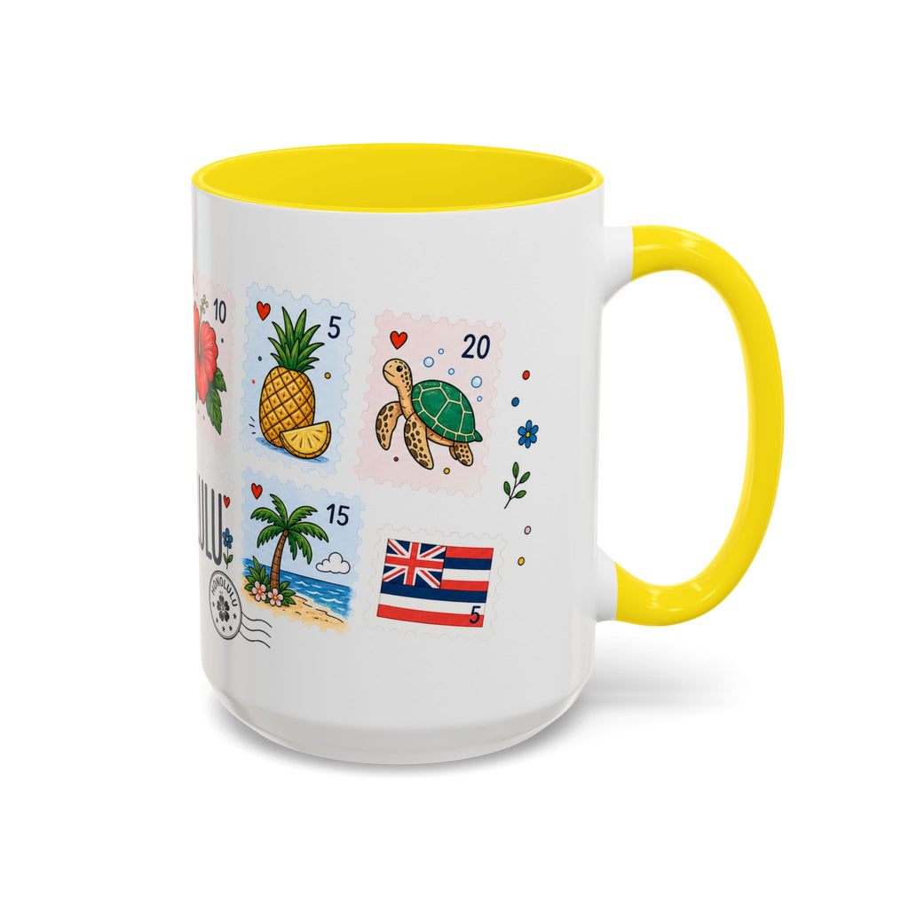 Honolulu Coffee Mug | Postage Stamp Collage Mug | Travel Souvenir Accent Cup 11oz 15oz