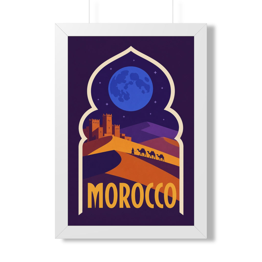 Morocco Desert Night Morocco Framed Poster | Vintage Travel Wall Art | Black Walnut White Frame | 16x24 20x30