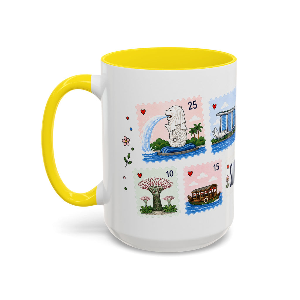 Singapore Coffee Mug | Postage Stamp Collage Mug | Travel Souvenir Accent Cup 11oz 15oz