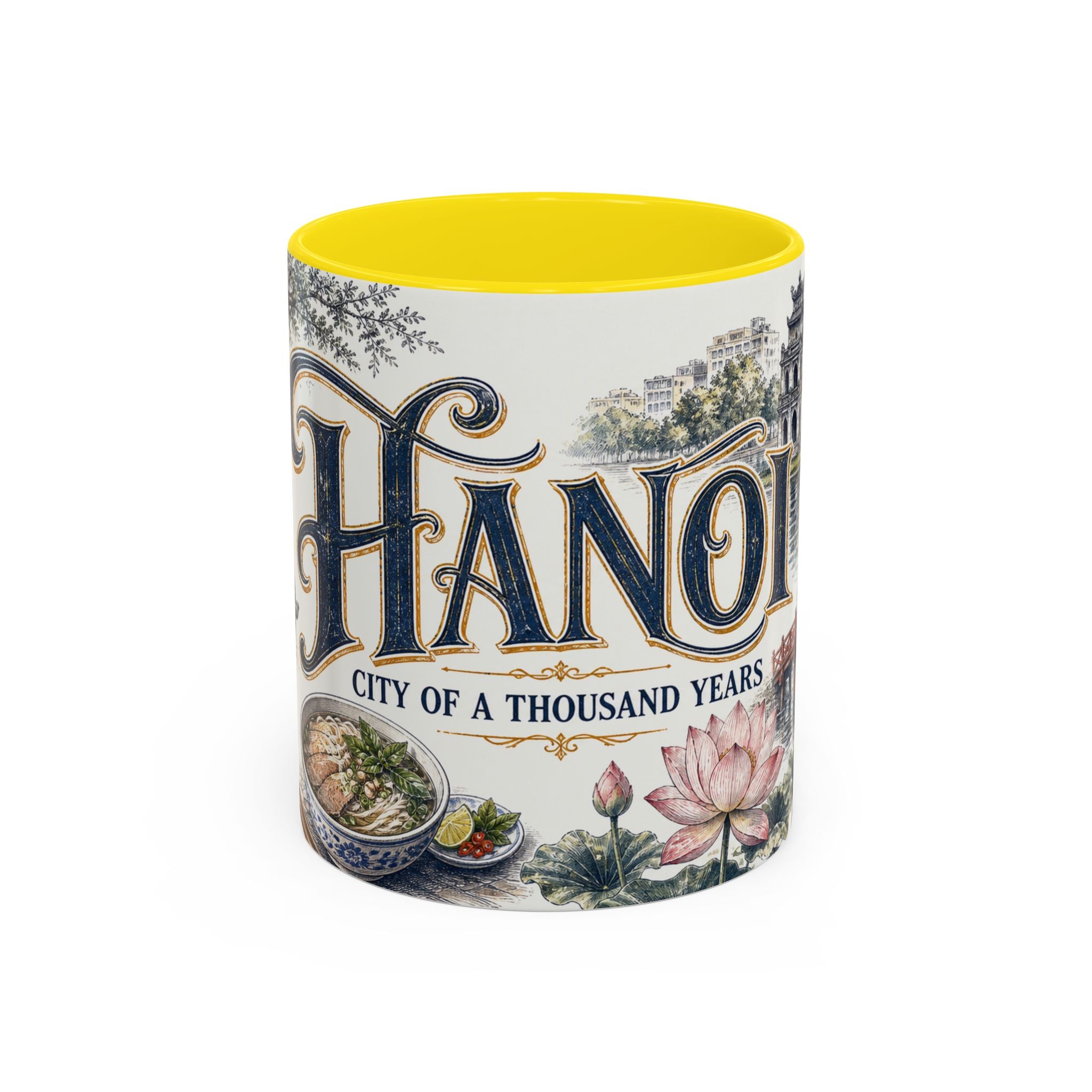 Hanoi Coffee Mug | Vietnam Travel Souvenir | Vintage Illustrated City Gift | 11 oz 15 oz Accent Mug
